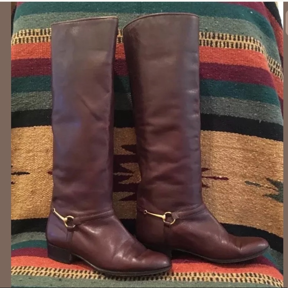 GUCCI Beautiful Brown Equestrian Horse Bit Riding Boots Sz 6 made in Italy RARE! - Picture 1 of 8